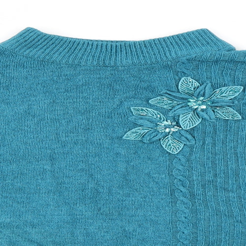 BM Collection Womens Blue Fair Isle  Pullover Jumper Size M