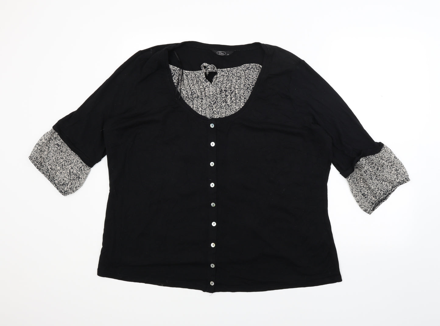 BM Womens Black Floral  Cardigan Jumper Size 24  - Cardigan and Top All in One