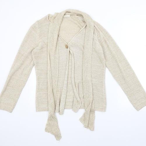 Marks and Spencer Womens Beige  Knit Cardigan Jumper Size 14  - attached scarf