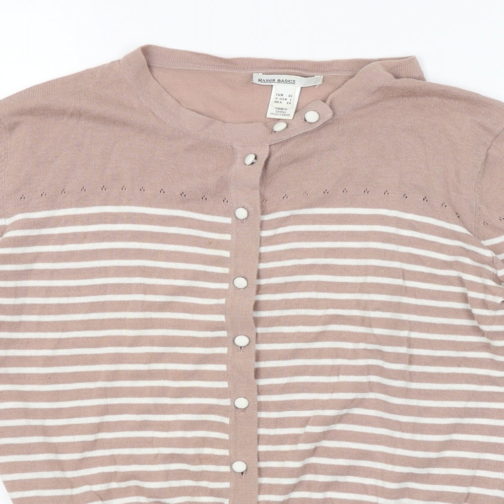 Mango Womens Brown Striped Knit Cardigan Jumper Size XL