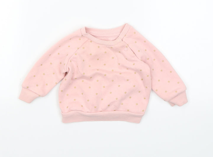 Primark Girls Pink Polka Dot Pullover Jumper Size 3-6 Months - stars
