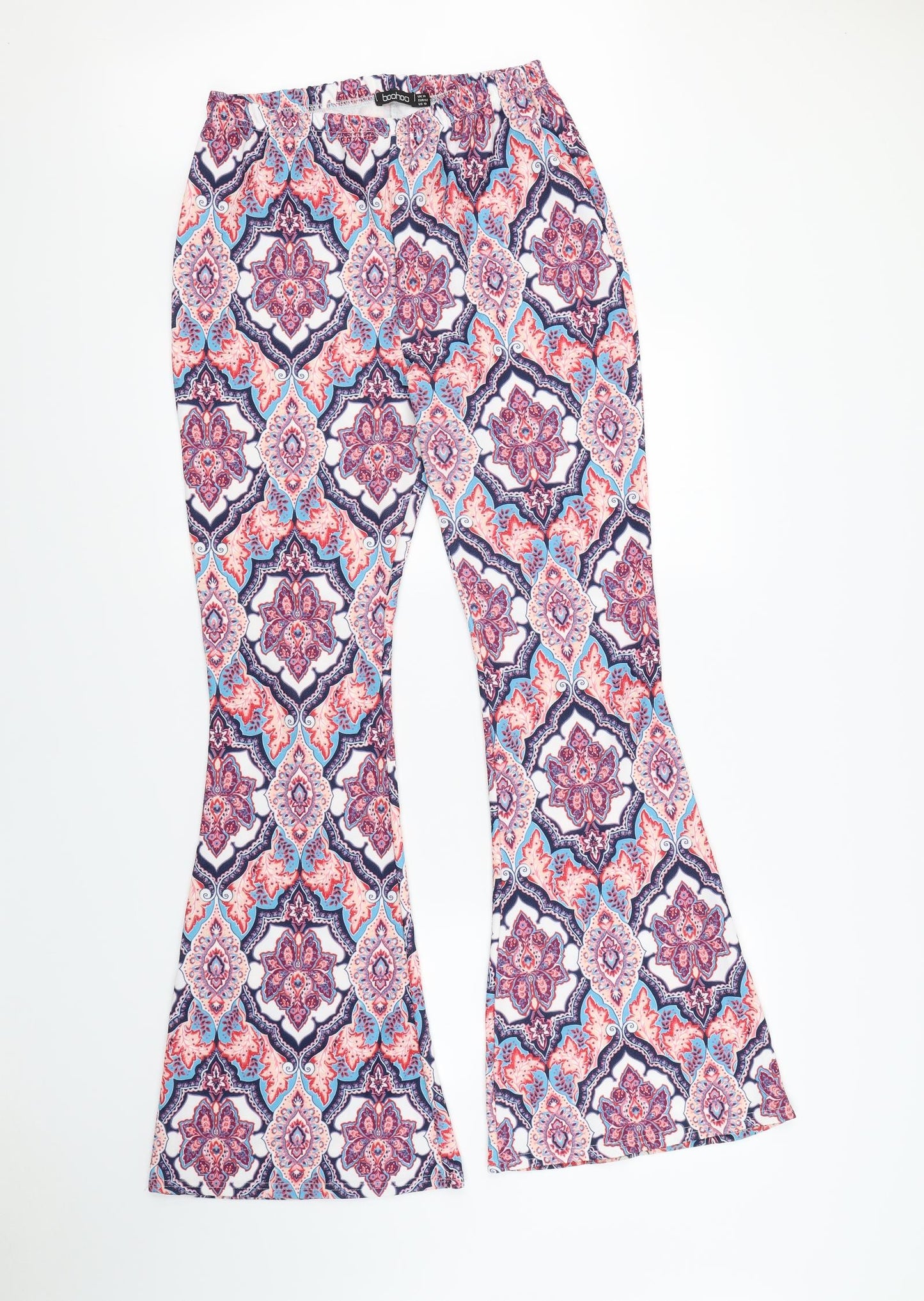 Boohoo Womens Multicoloured Geometric  Trousers  Size 14 L30 in