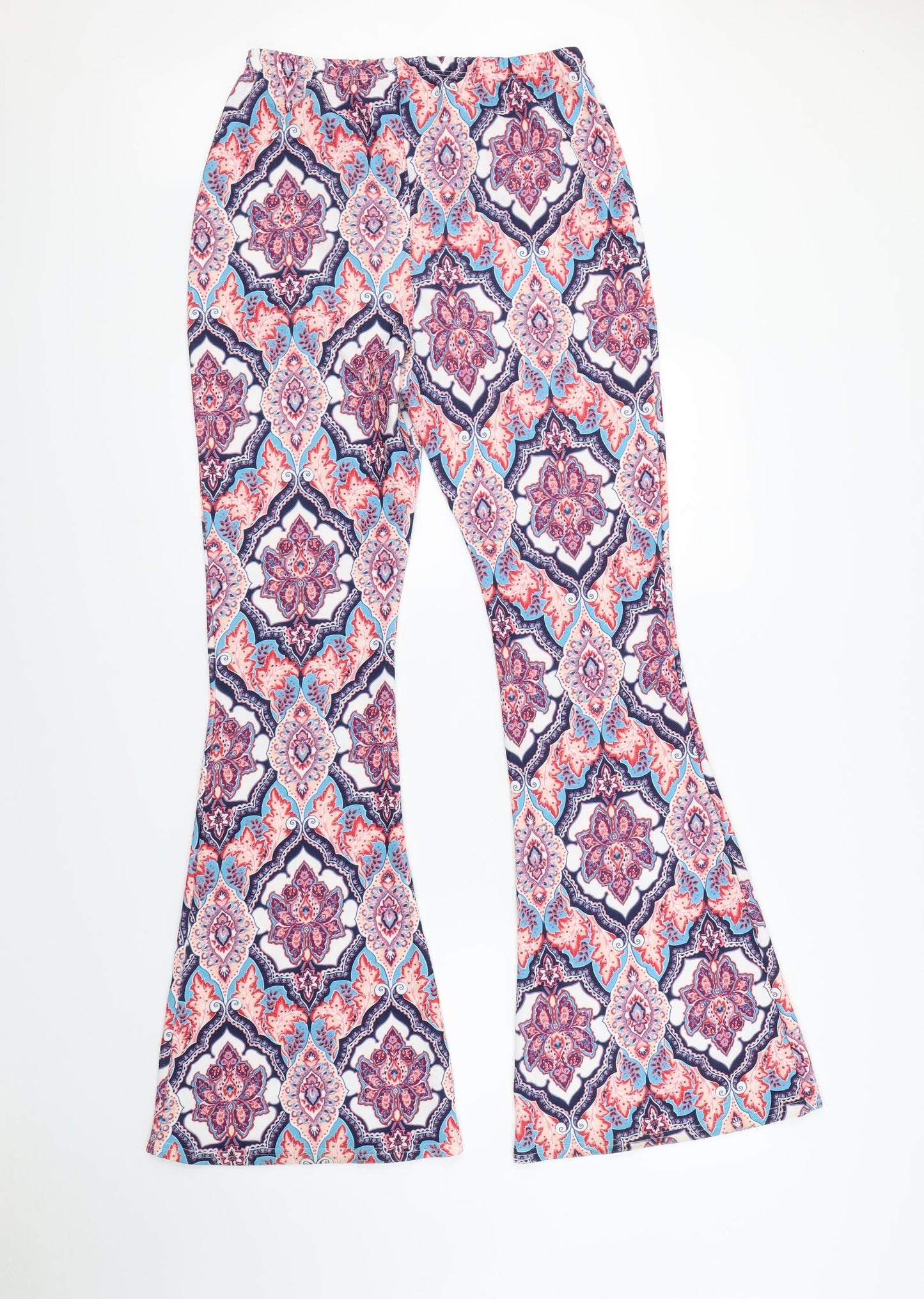 Boohoo Womens Multicoloured Geometric  Trousers  Size 14 L30 in