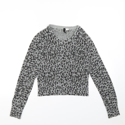Divided Womens Grey Animal Print  Cardigan Jumper Size 8