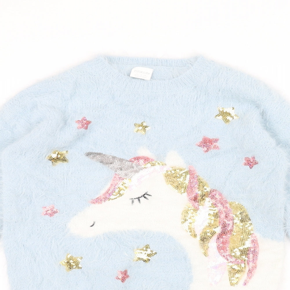 F&F Girls Blue   Pullover Jumper Size 12-13 Years  - unicorn