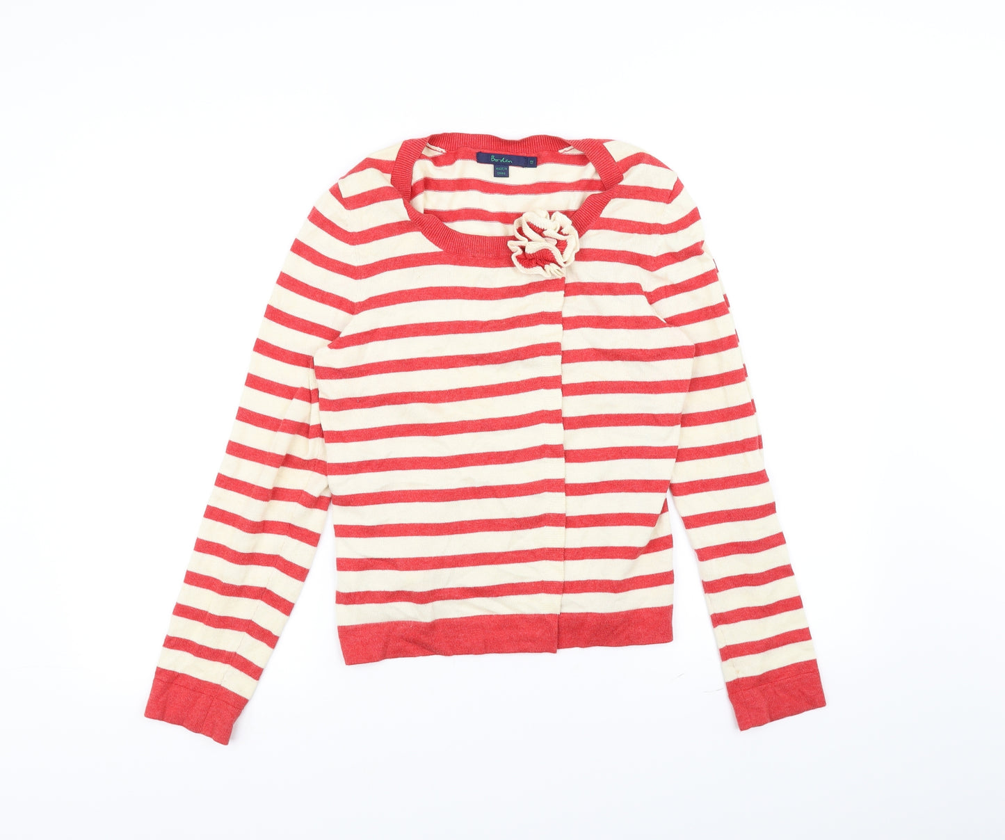 Boden Womens White Striped  Cardigan Jumper Size 12