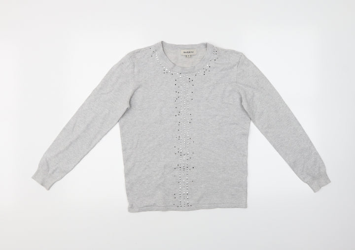 BASSINI Womens Grey Basic T-Shirt Size S