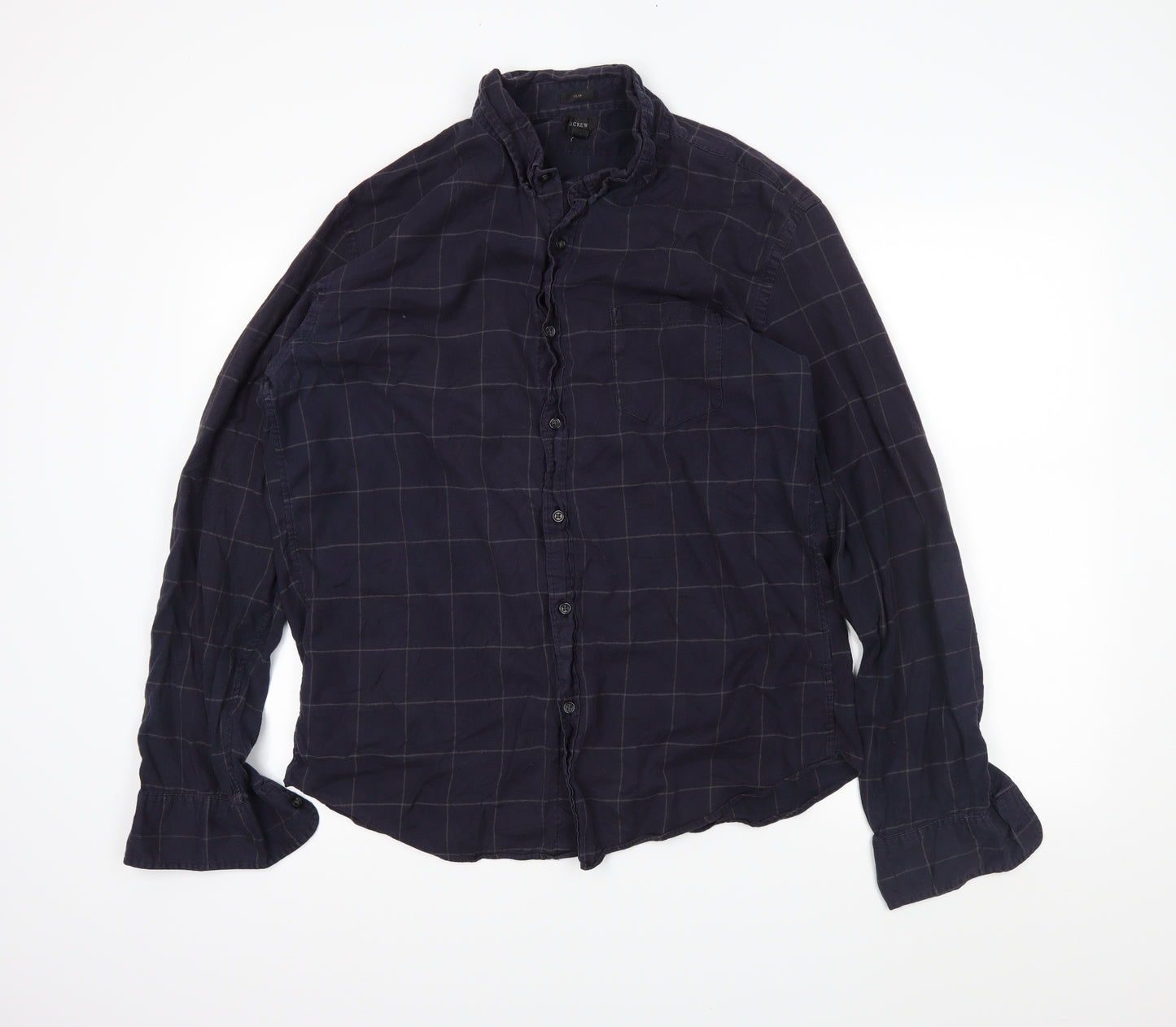 J.CREW Mens Blue Plaid   Button-Up Size XL