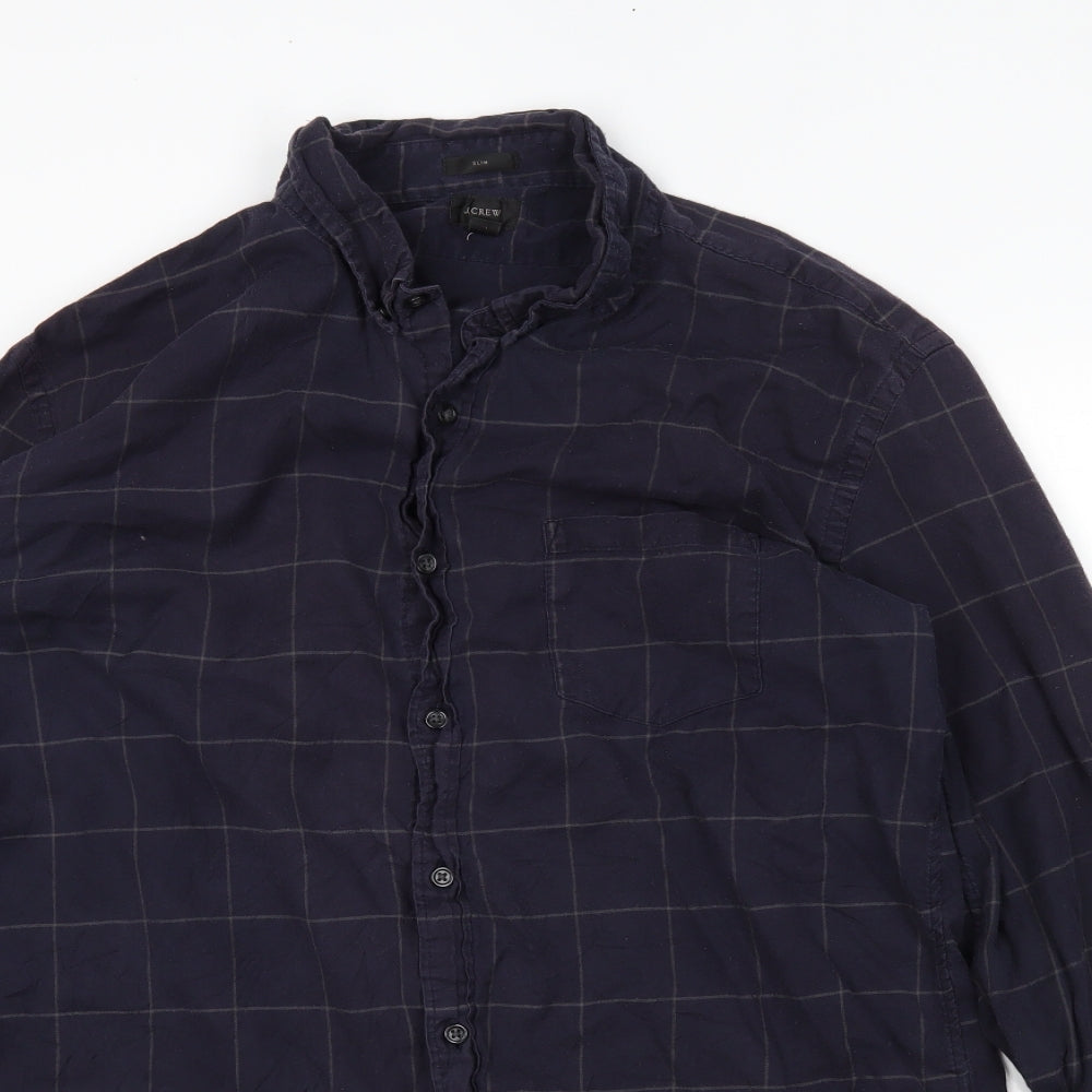 J.CREW Mens Blue Plaid   Button-Up Size XL