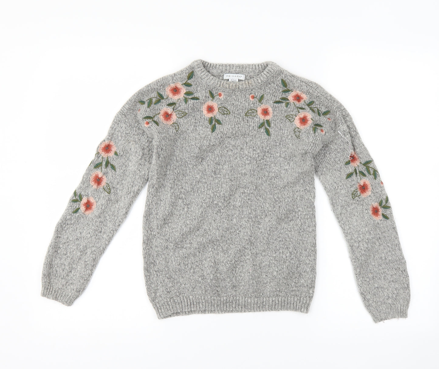 Primark Girls Grey Floral  Pullover Jumper Size 10-11 Years