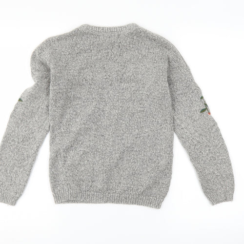 Primark Girls Grey Floral  Pullover Jumper Size 10-11 Years
