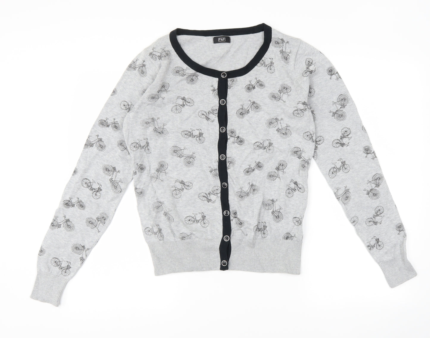 F&F Womens Grey   Cardigan Jumper Size 12  - Bicycle print
