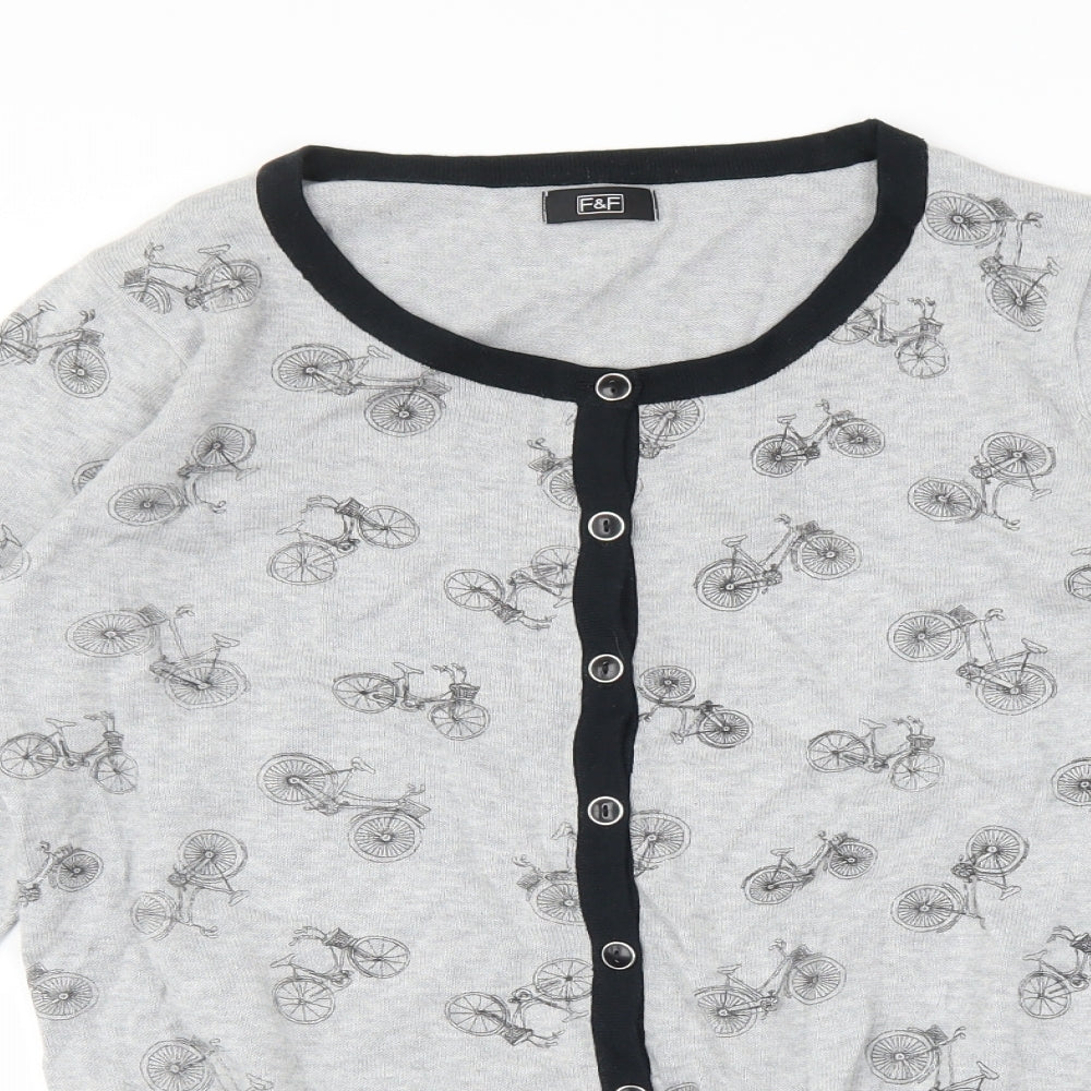 F&F Womens Grey   Cardigan Jumper Size 12  - Bicycle print