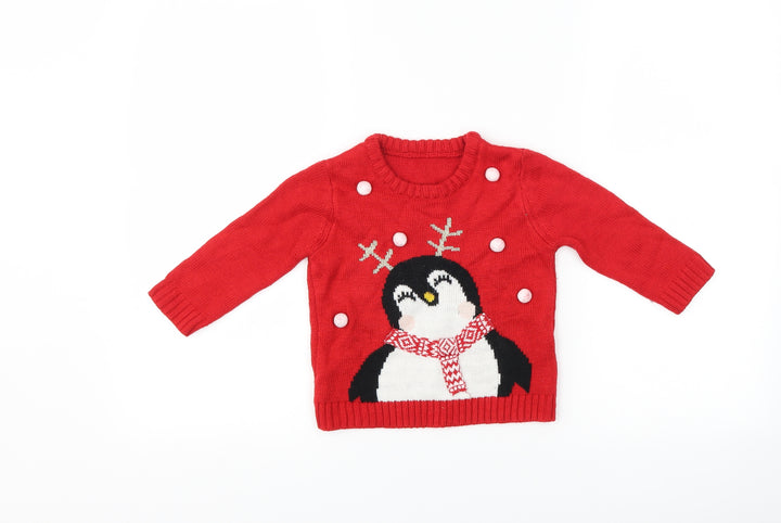 Matalan Girls Red Pullover Jumper Size 12-18 Months - penguin