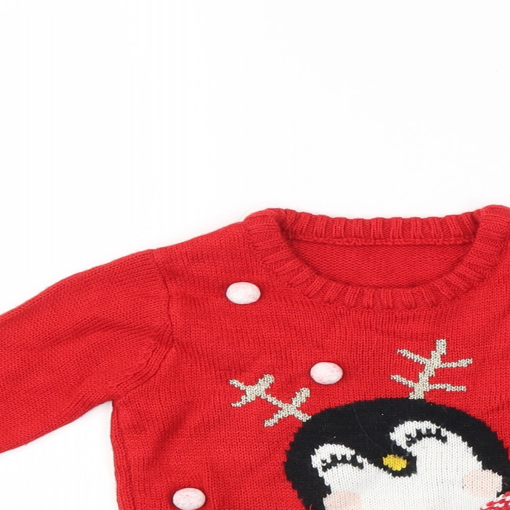 Matalan Girls Red   Pullover Jumper Size 12-18 Months  - penguin
