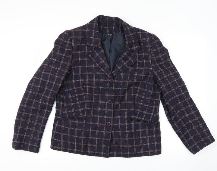 EWM Womens Blue Check Jacket Suit Jacket Size 14