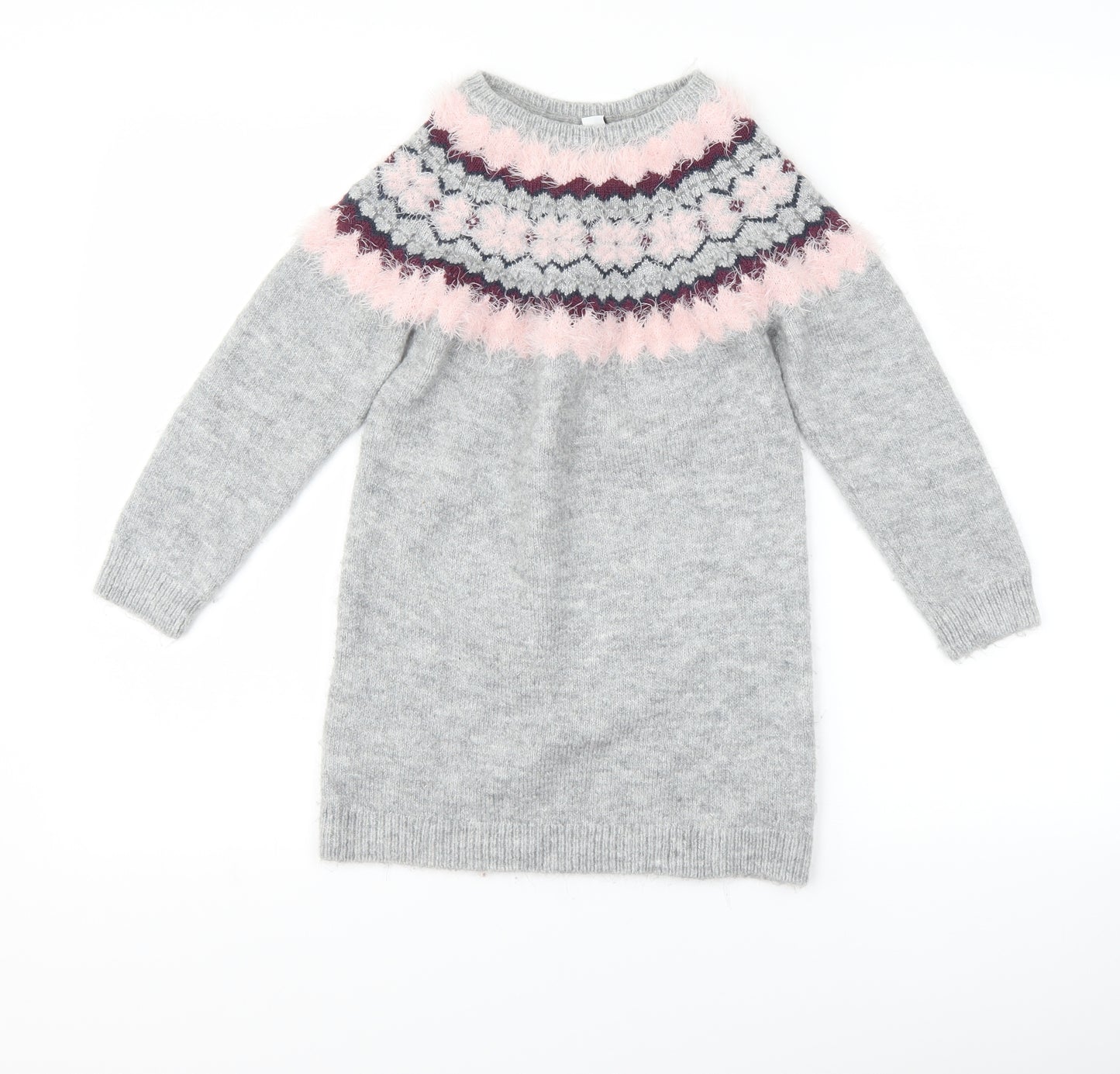 Primark Girls Grey Geometric  Jumper Dress  Size 7-8 Years