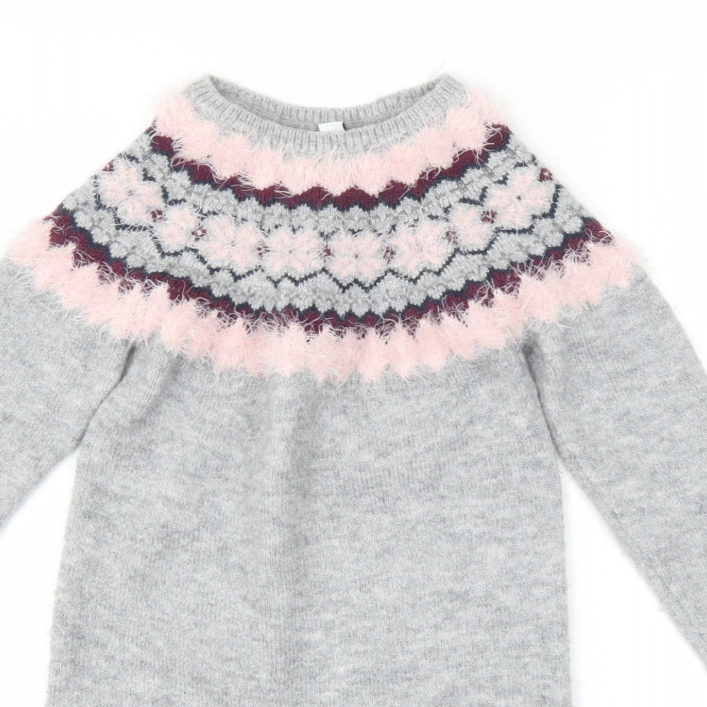Primark Girls Grey Geometric  Jumper Dress  Size 7-8 Years