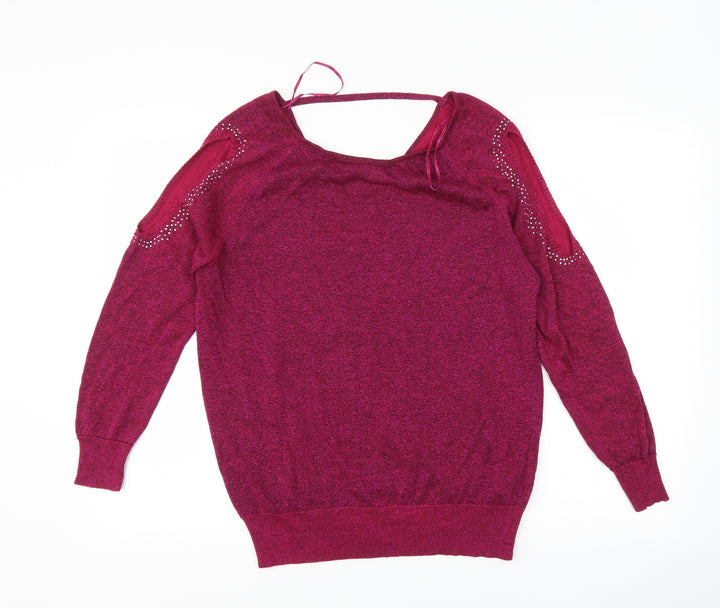 Matalan Womens Pink Pullover Jumper Size 12 - Cut Out Shoulder