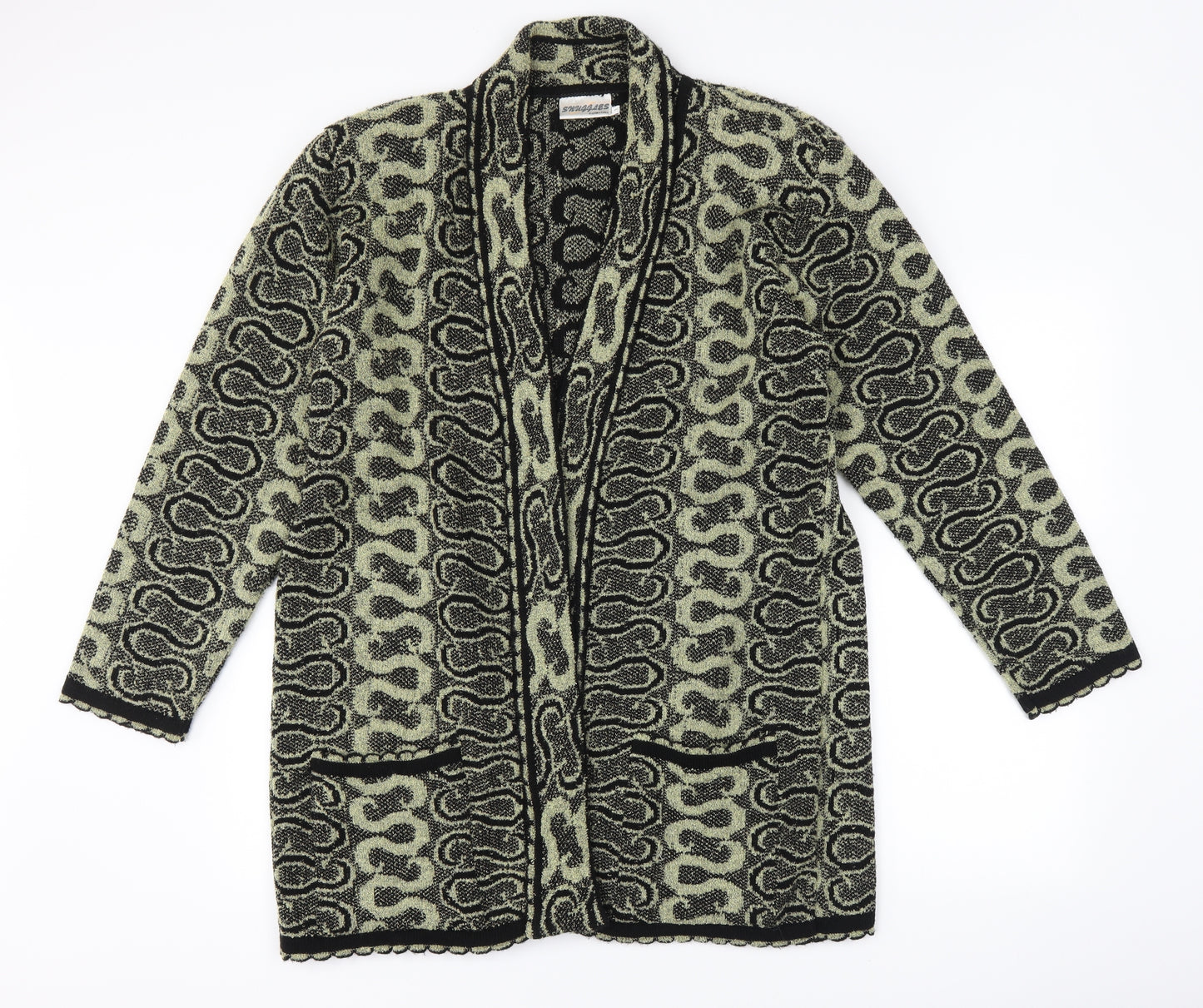 snuggles Womens Black Geometric  Jacket Coatigan Size L