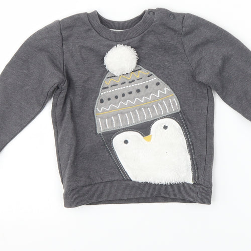 F&F Girls Grey   Pullover Jumper Size 9-12 Months  - penguin