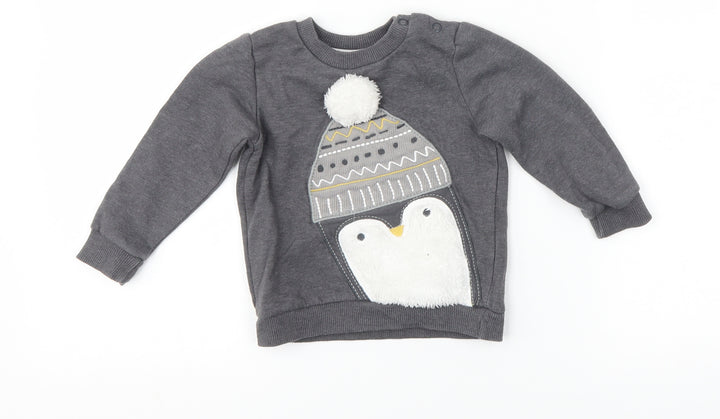 F&F Girls Grey Pullover Jumper Size 9-12 Months - penguin