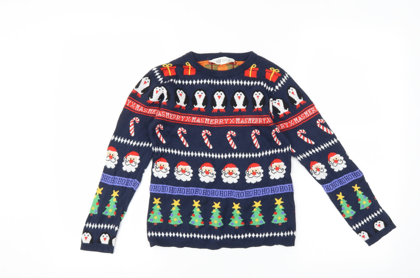 H&M Boys Blue   Pullover Jumper Size 7-8 Years  - Christmas Icons