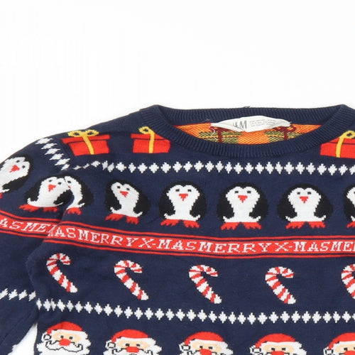 H&M Boys Blue   Pullover Jumper Size 7-8 Years  - Christmas Icons