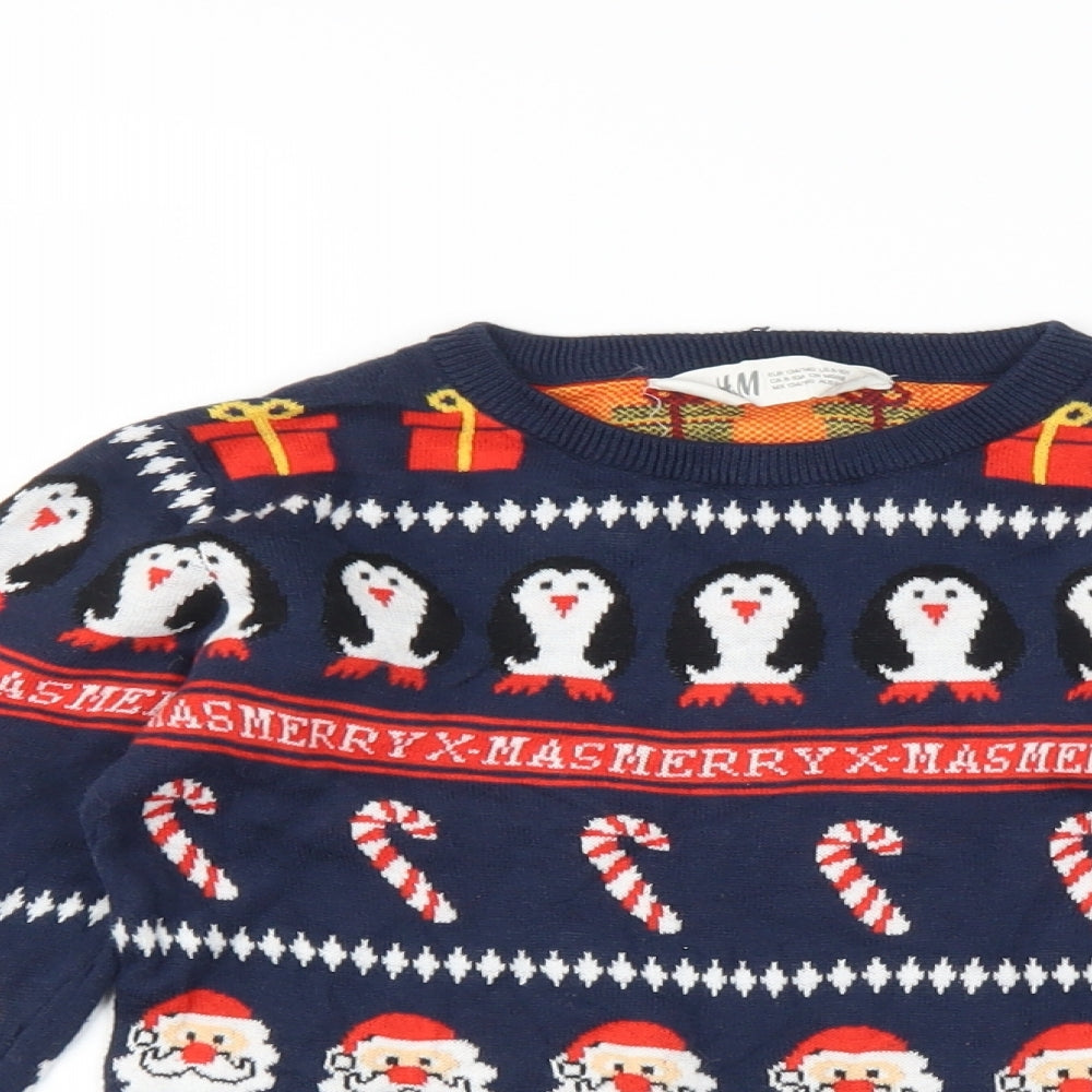 H&M Boys Blue   Pullover Jumper Size 7-8 Years  - Christmas Icons