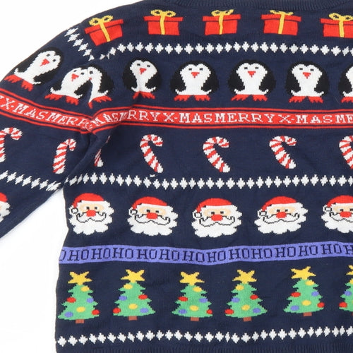 H&M Boys Blue   Pullover Jumper Size 7-8 Years  - Christmas Icons