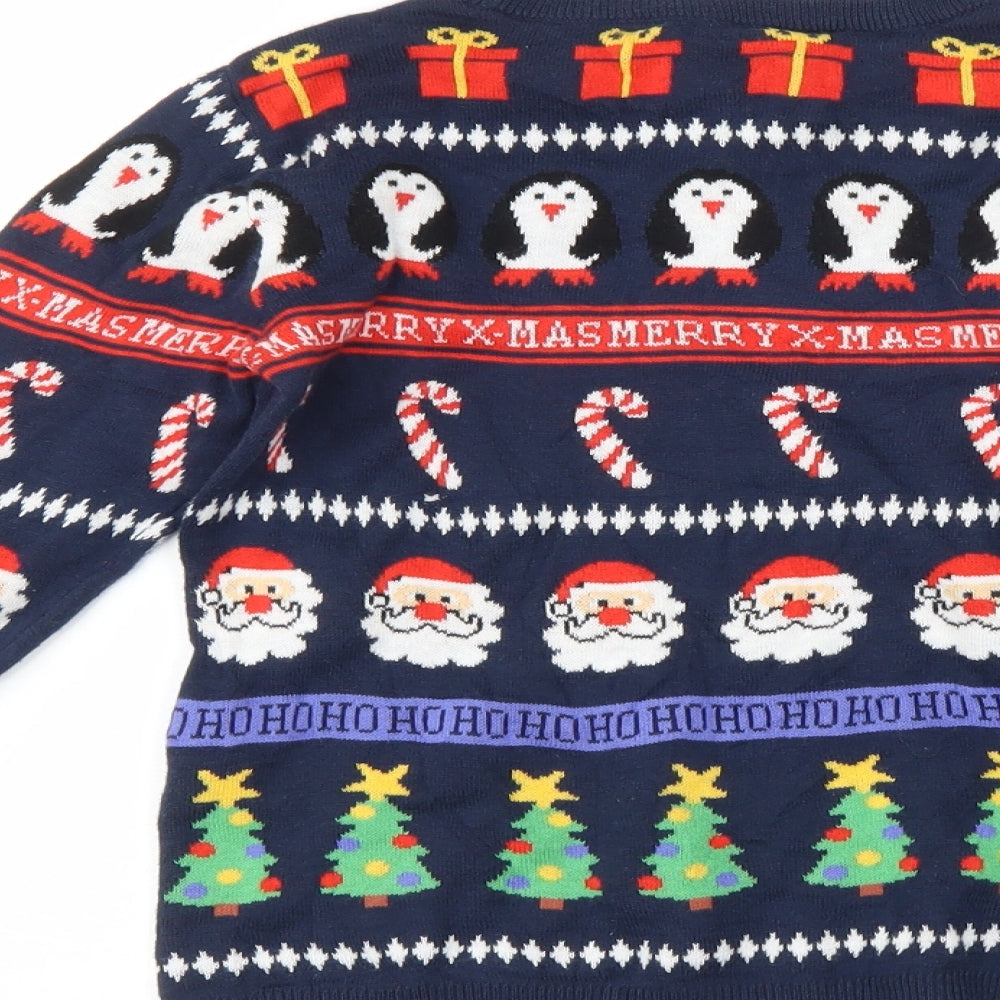 H&M Boys Blue   Pullover Jumper Size 7-8 Years  - Christmas Icons