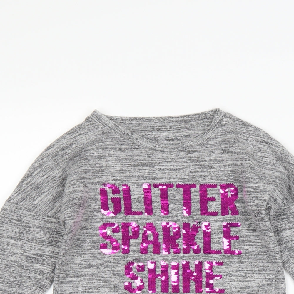 Nutmeg Girls Grey   Pullover Jumper Size 6-7 Years  - slogan