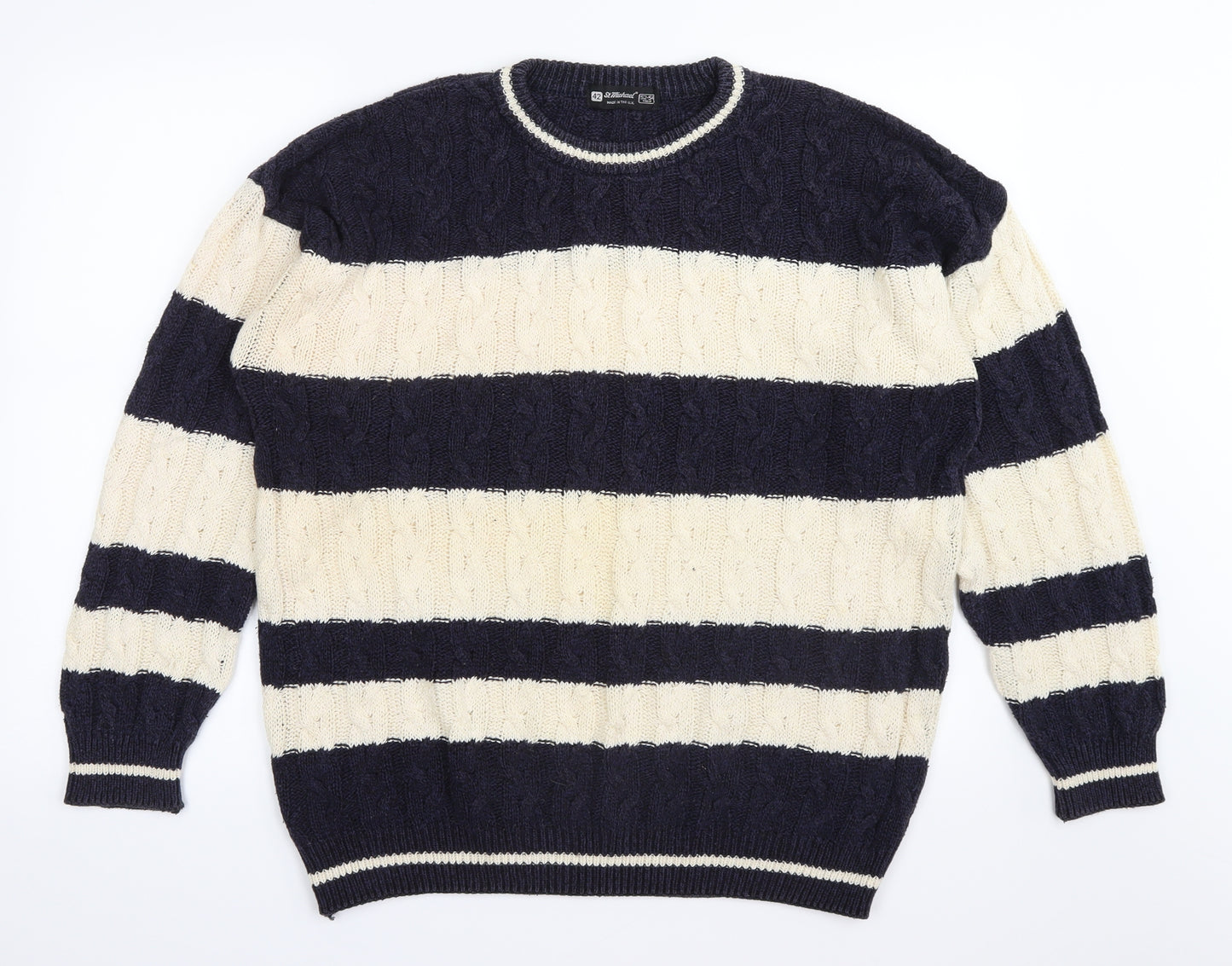 St Micheal Mens Blue Striped  Pullover Jumper Size L