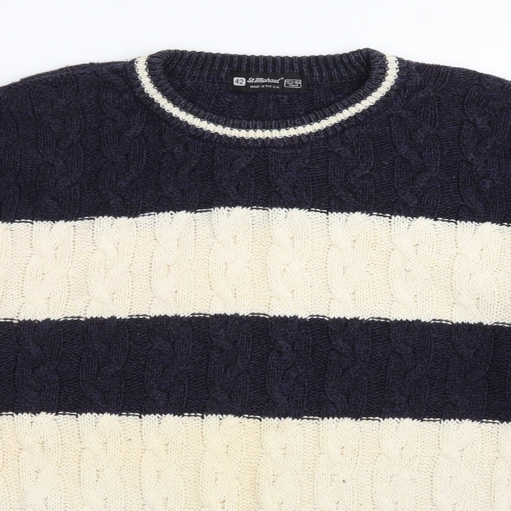 St Micheal Mens Blue Striped  Pullover Jumper Size L