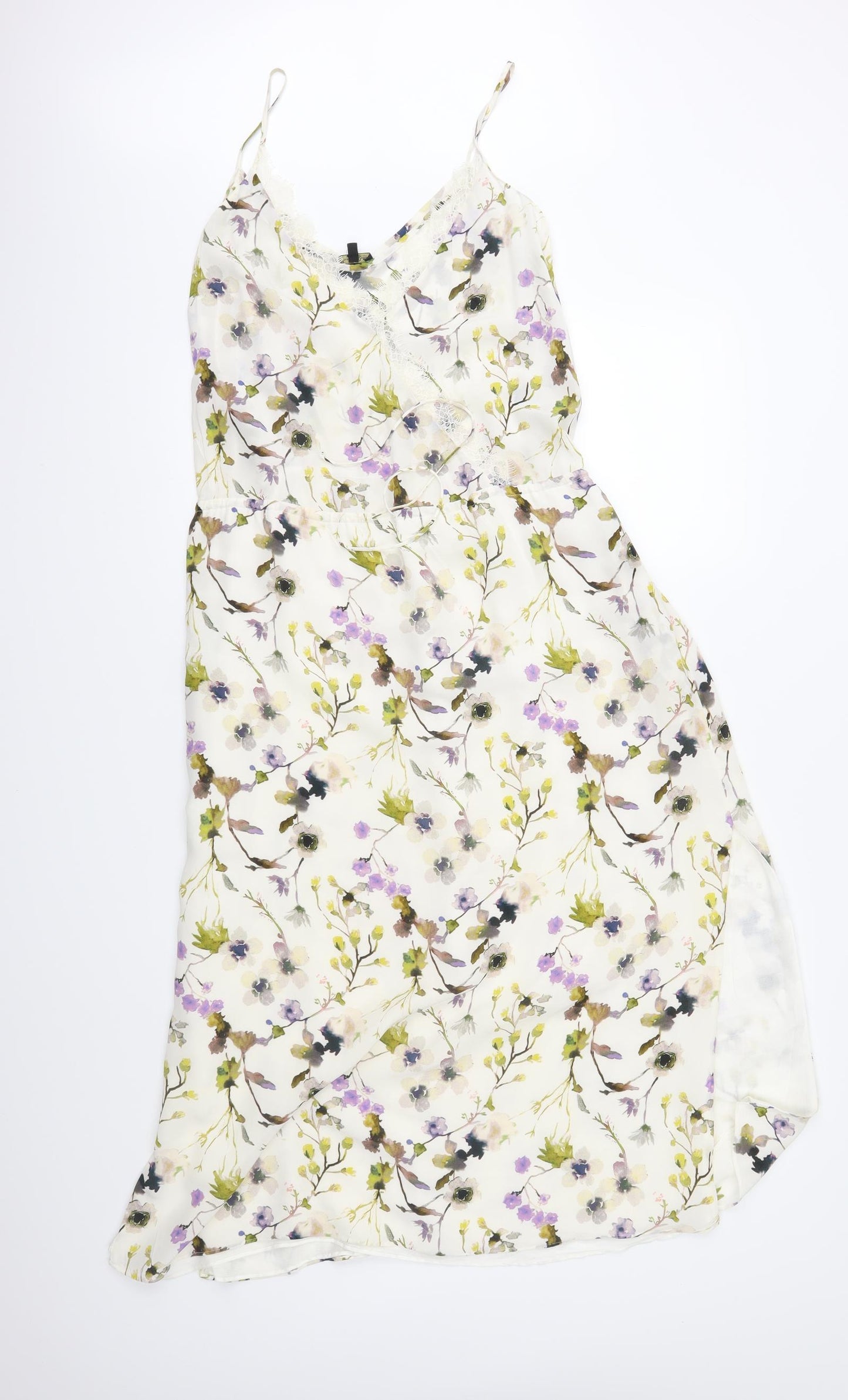 Massimo Dutti Womens White Floral Chiffon Fit & Flare  Size 12