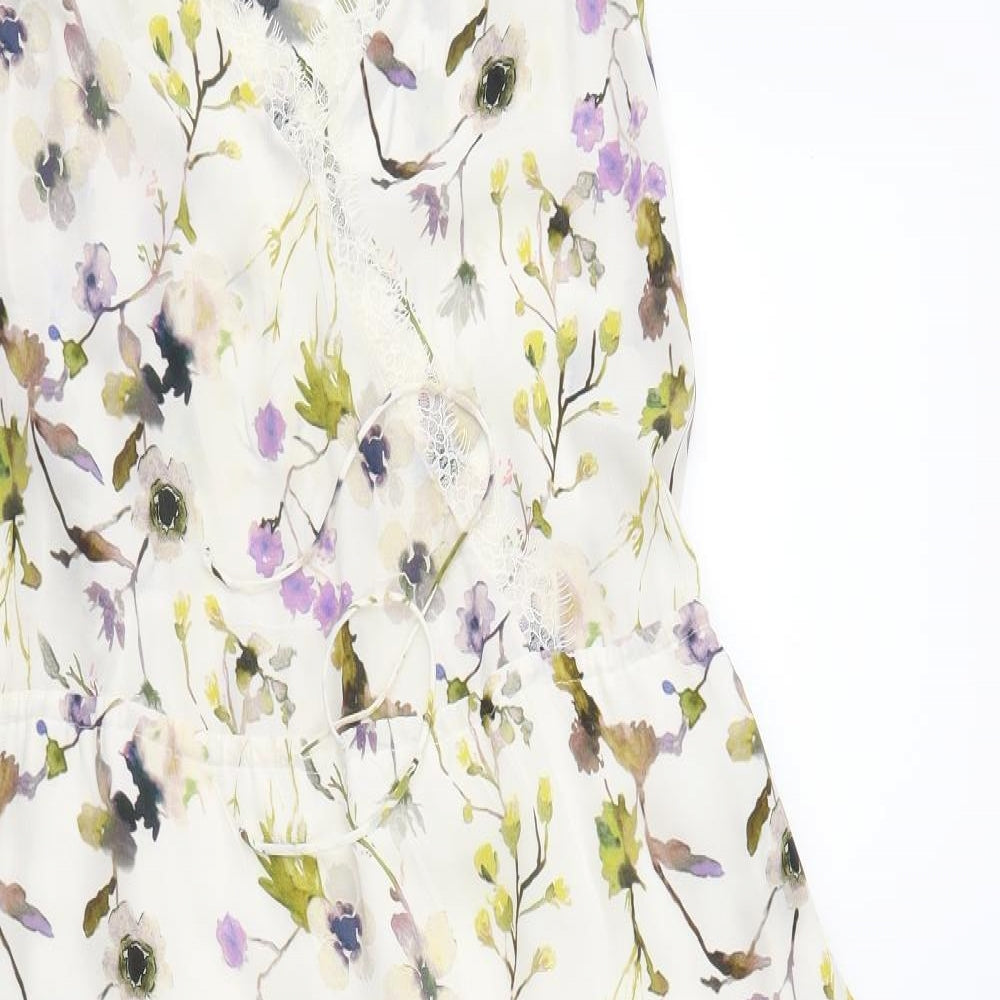 Massimo Dutti Womens White Floral Chiffon Fit & Flare  Size 12