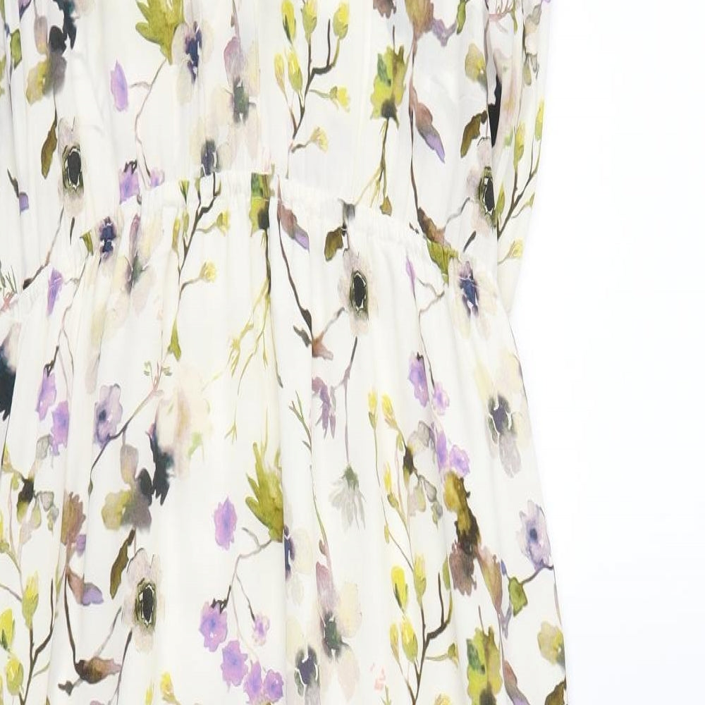 Massimo Dutti Womens White Floral Chiffon Fit & Flare  Size 12