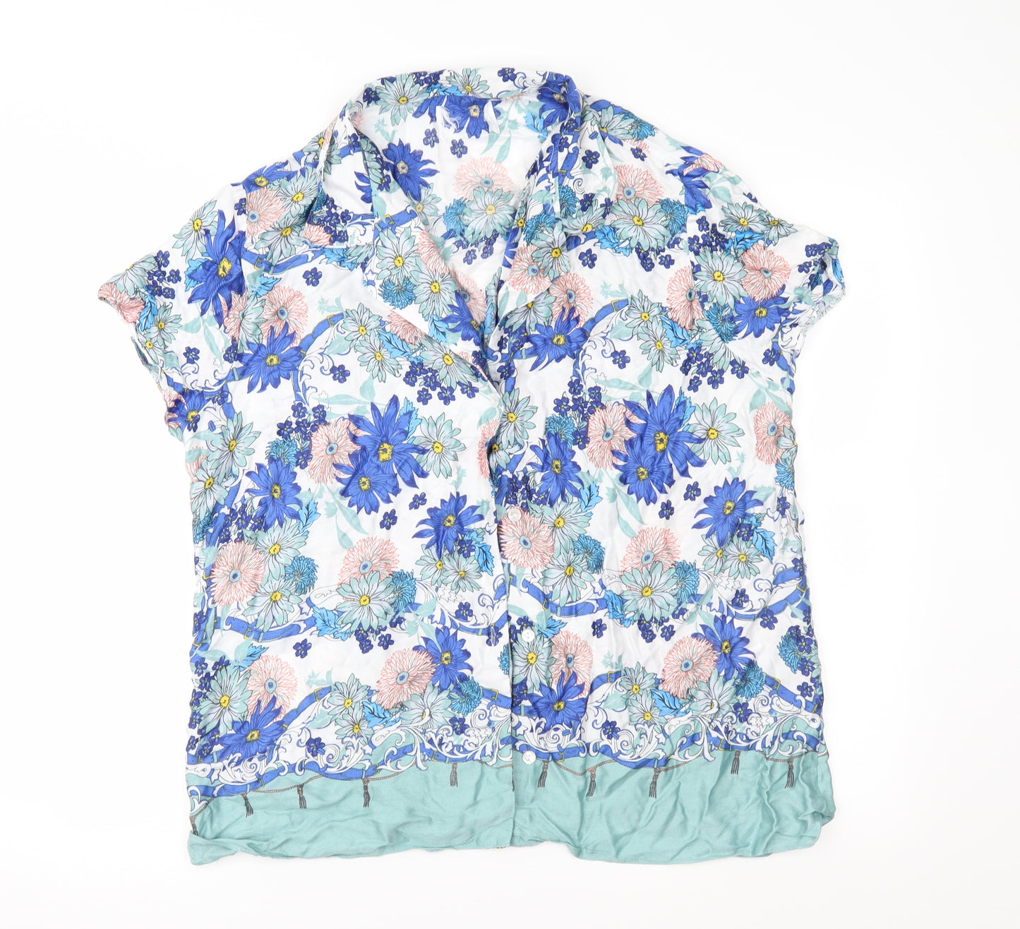 Preworn Womens Blue Floral  Basic Blouse Size 16