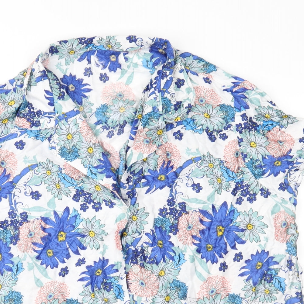 Preworn Womens Blue Floral  Basic Blouse Size 16