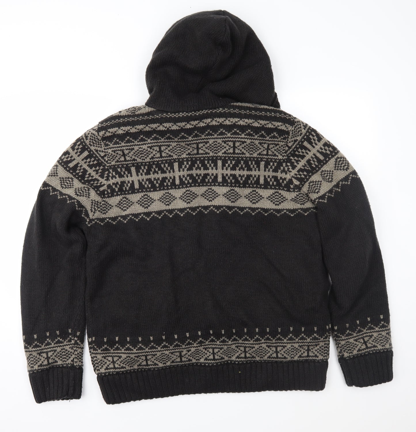Marks and Spencer Mens Brown Fair Isle Knit Jacket Coatigan Size L  - Fleece lined