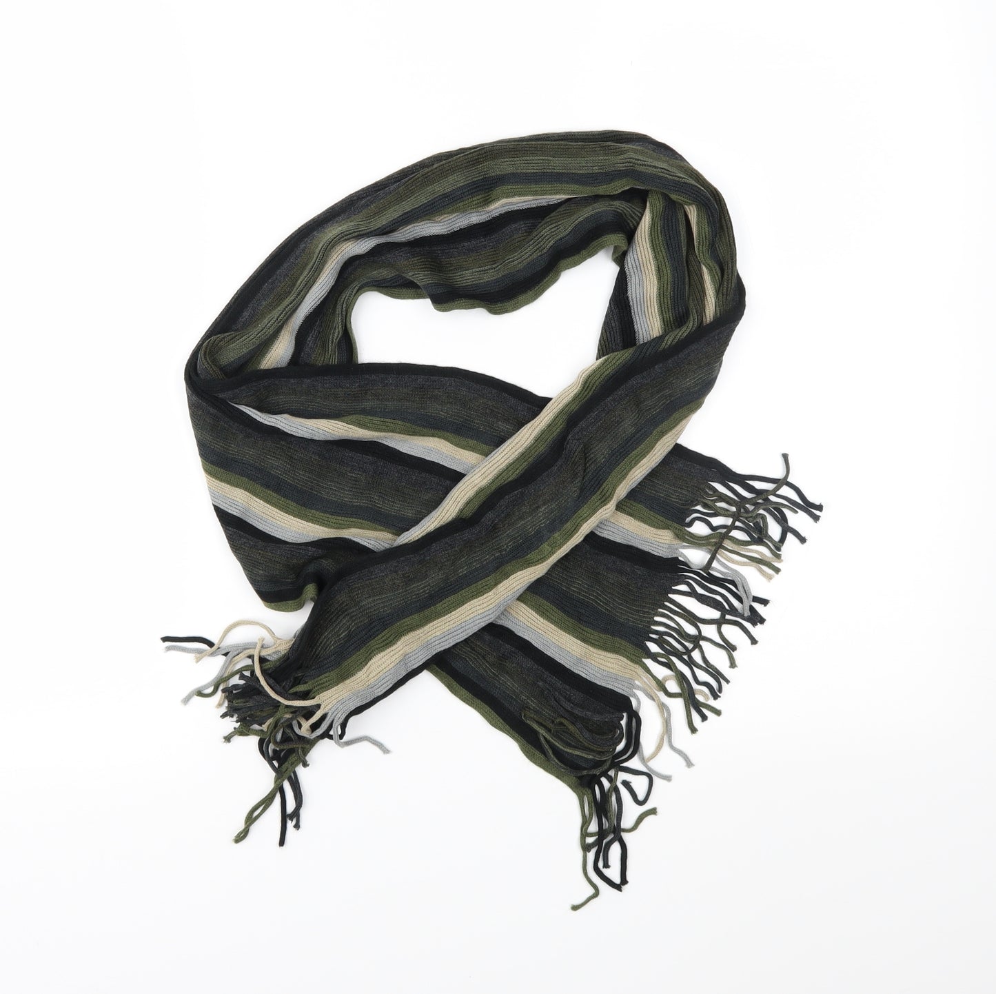 Preworn Mens Green Striped Knit Rectangle Scarf Scarf Size Regular