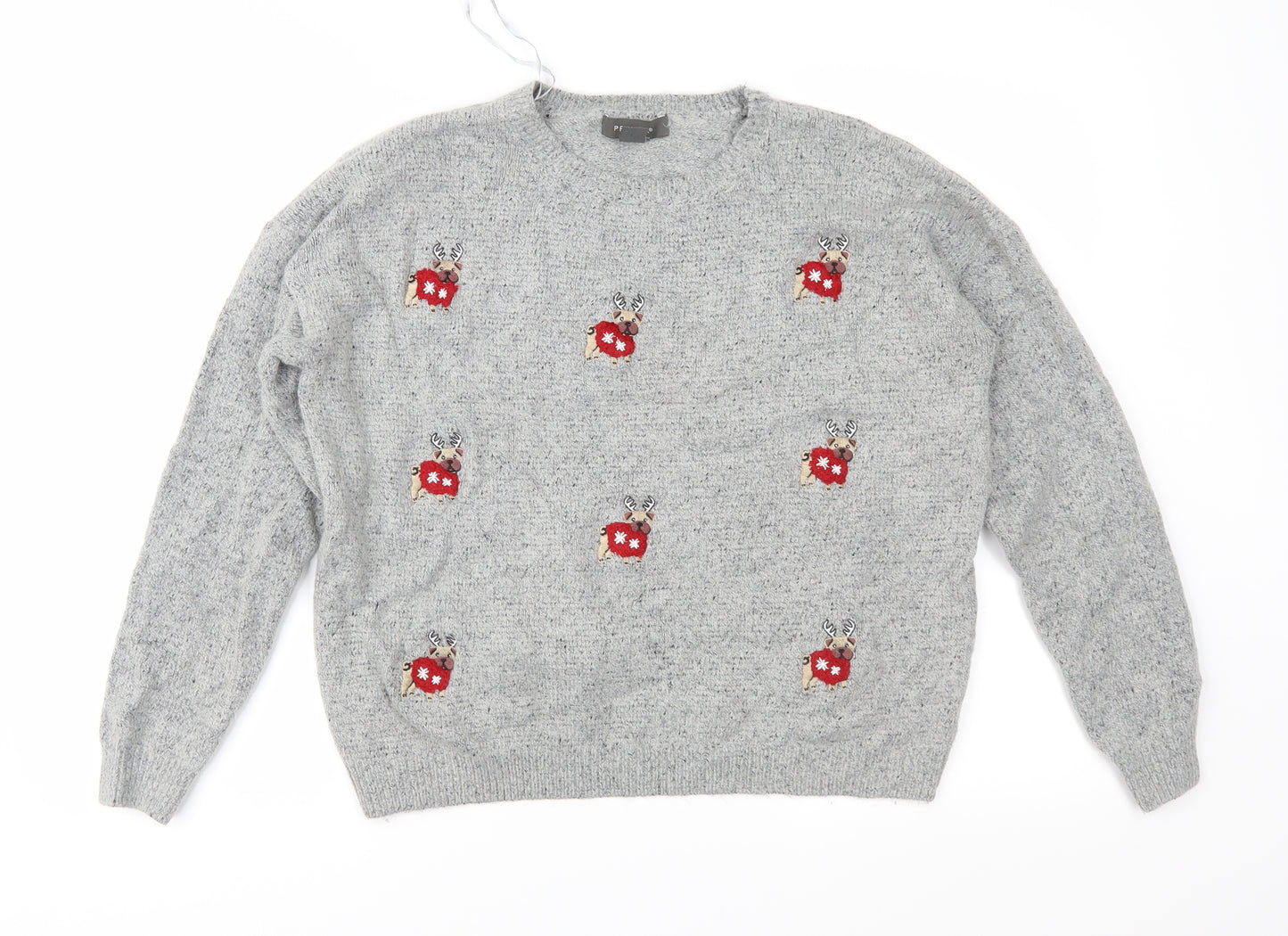 Primark Womens Grey Fair Isle Knit Pullover Jumper Size L  - Xmas Dog