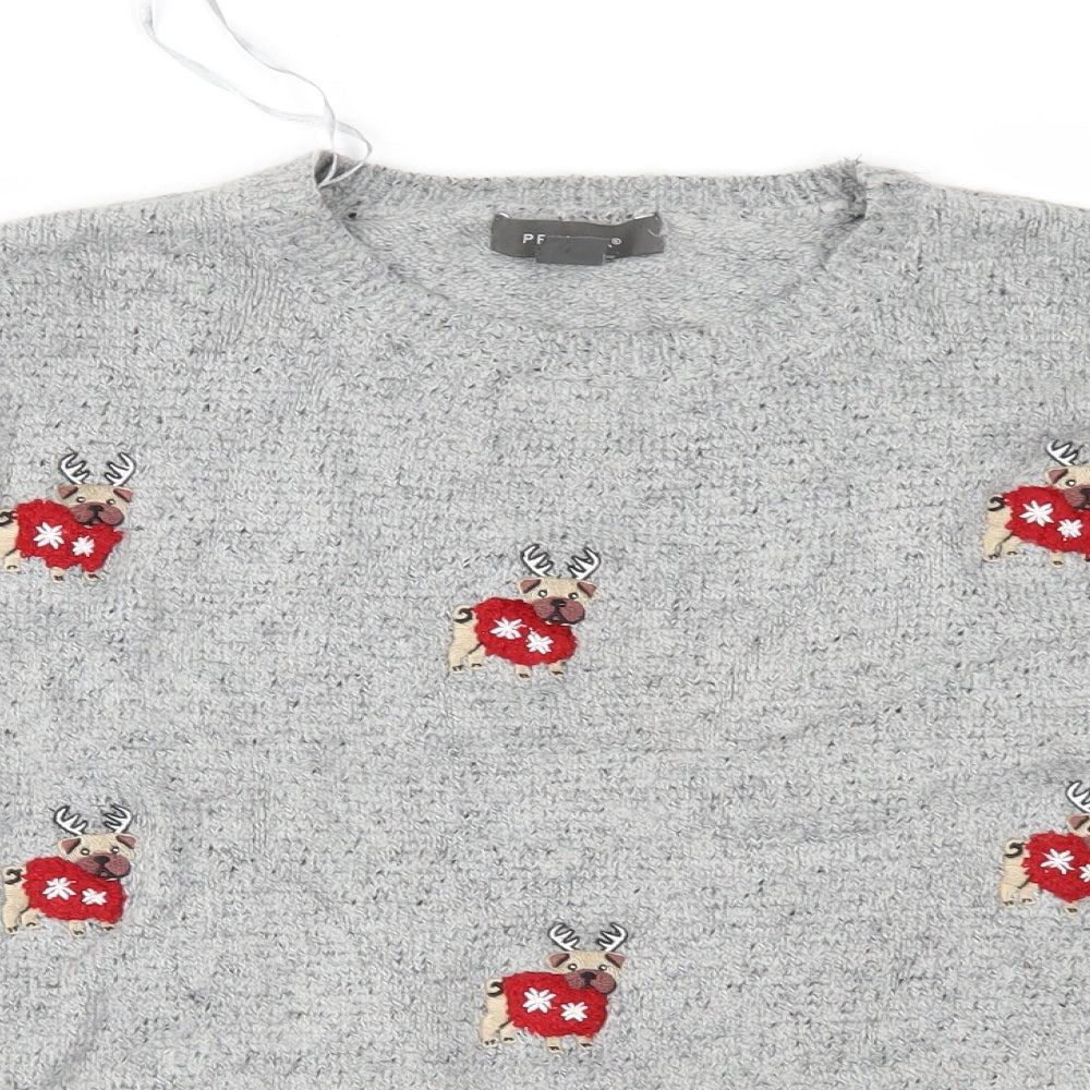 Primark Womens Grey Fair Isle Knit Pullover Jumper Size L  - Xmas Dog