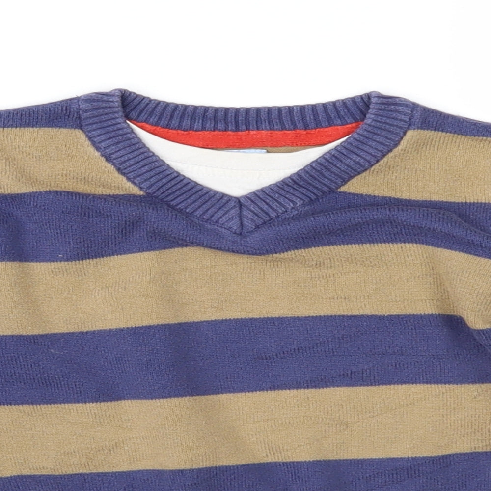 F&F Boys Blue Striped Knit Pullover Jumper Size 3-4 Years