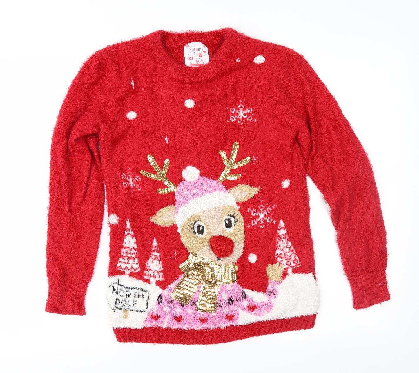 Nutmeg Womens Red Fair Isle Knit Pullover Jumper Size S  - Xmas jumper