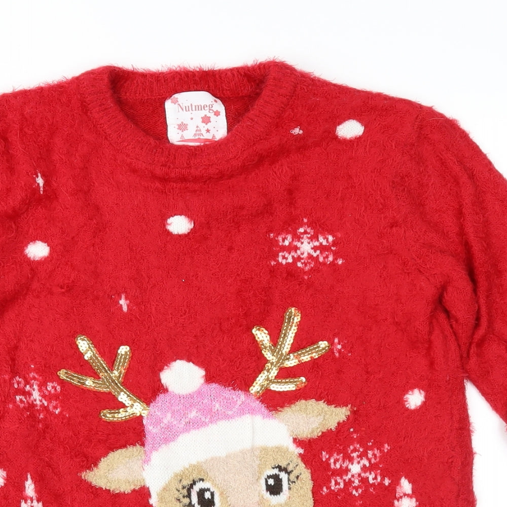 Nutmeg Womens Red Fair Isle Knit Pullover Jumper Size S  - Xmas jumper