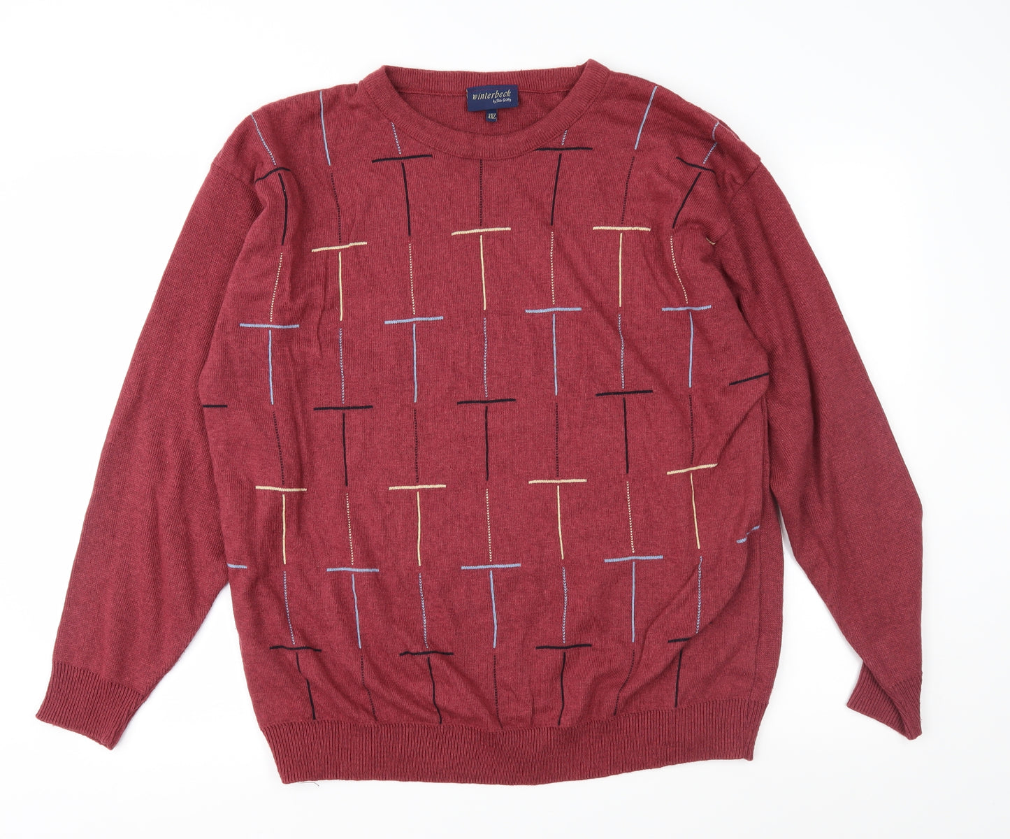 Winterbeck Mens Red Geometric Knit Pullover Jumper Size 2XL