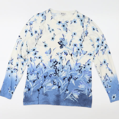 B&W Womens Blue Floral Knit Pullover Jumper Size S