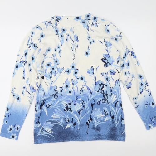 B&W Womens Blue Floral Knit Pullover Jumper Size S