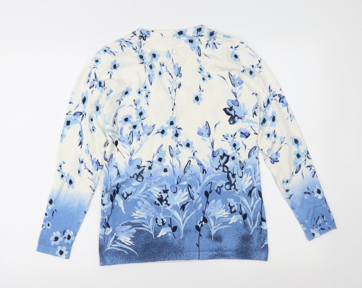 B&W Womens Blue Floral Knit Pullover Jumper Size S